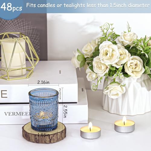 48 Pcs Blue Glass Votive Candle Holders, Tealight Candle Holders for Table Centerpieces, Vintage Candle Holder Bulk, Boho Wedding, Home, Bridal Shower, Birthday Party Table Decor (Blue) - Image 2