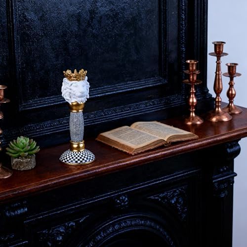 Checkered Animal Candle Holders, Resin Black White Checkered Tiger Head Candlestick Holders, Cute Black-and-White Pillar Candle Stand Home Decorations (Lion) - Image 3