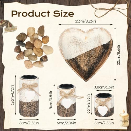 Farmhouse Candle Holders 3 Pack Rustic Wooden Pillar Candle Holder - Image 2