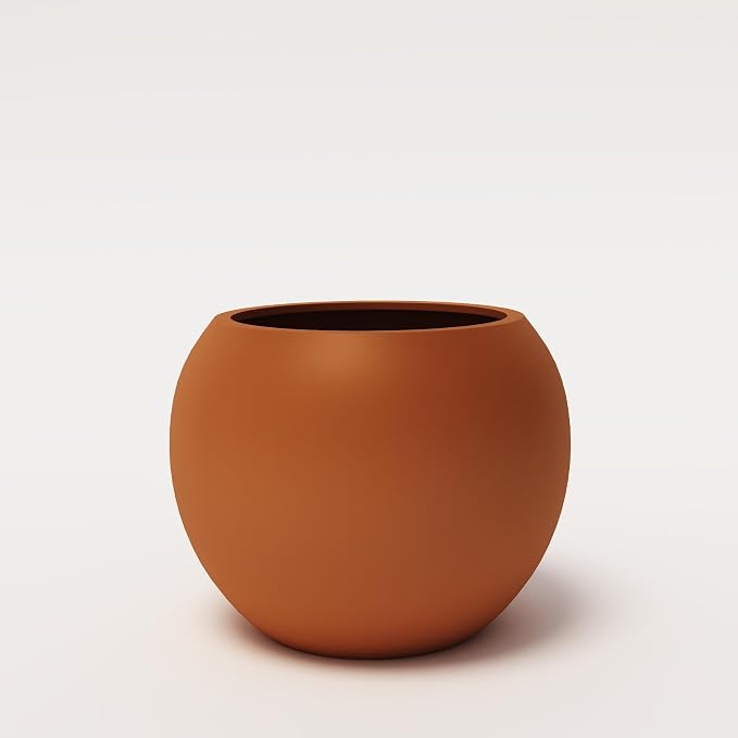 DTY Premium Mt Sherman Fiberstone Sphere Planter for Indoor Outdoor Use, Round Pot for Olive Tree, Lightweight, Smooth Finishes. 2 Coco Mats. Terracotta, Medium 16.1'' D x 13.6'' H. 11.8” Pot Opening