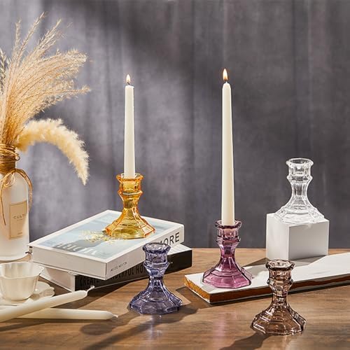 (6 Pack) Red Glass Candlestick Holders, Taper Candle Stick Holders Set for Wedding & Home Decor - CH06 - Aubergine Purple - Image 3