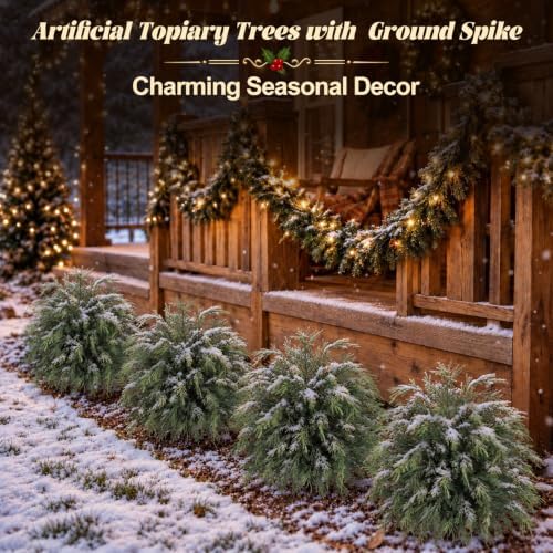 2PCS Arborvitae Cedar Topiary Trees with Spike, Christmas Decor - Image 3