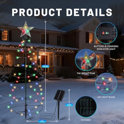 2 Pack 29 In Spiral Solar Christmas Tree Lights Outdoor Decoration - Image 3