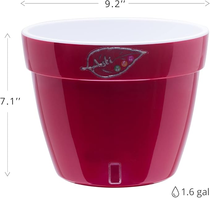 DECOPOTS - 3 Pack - Self Watering Planter - Modern Flower Pot with Water Level Indicator - 7.1" Tall - for All House Plants, Flowers, Herbs (Diameter 9.2", Red - Pearl/White)