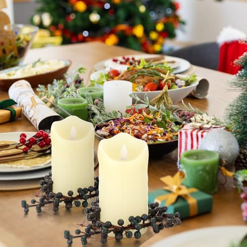 Daifunli 2 Pcs Christmas Candle Ring Faux Blue Berry Candle Ring 3.5 Inch Artificial Blueberry Farmhouse Wreath Candles Holder for Season Winter Christmas Holiday Spring Rustic Table Centerpiece Decor - Image 3