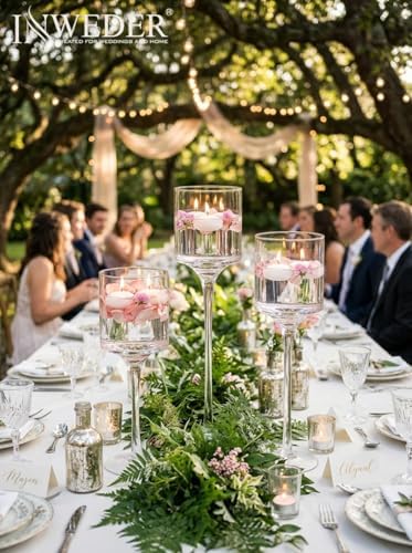 Tall Glass Candle Holder: Long Stem Candle Stand 3 Pcs (9.8"/11.8"/13.8" H - 3 Pcs) - Image 3