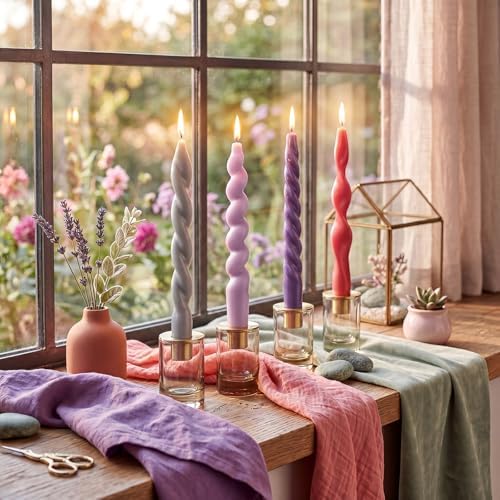 Nuanchu 4 Pcs Twisted Taper Candles,7.87 Inch,Pure,Muted Pastels - Image 4