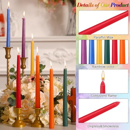 Nuanchu 60 Pcs Rainbow Taper Candles, 10 Inch Tapered Smokeless - Image 3