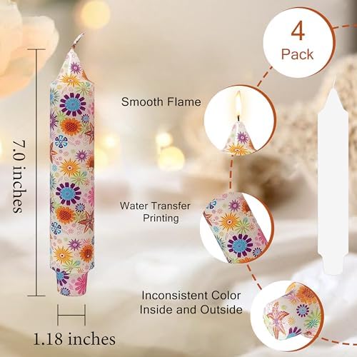 7 inch Short Candle Floral Candle Sticks Printed Candlestick Handmade Unscented Taper Candle 4 Pack Sunflower Tapered Candles for Home Dinner Wedding Holiday - Image 3