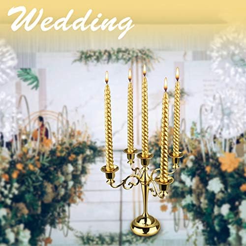 5-Arm Metal Candelabra Candle Holder Table Centerpiece, Gold - Image 4