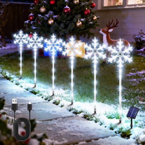 102 LEDs Solar Christmas Snowflake Pathway Lights Outdoor, 6 Pack by AOUNQ