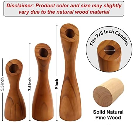 OLEEK wooden taper candle holders - wood taper candle holders for Table Centerpiece - wood candlestick holders (9", 8", 6") - wooden candlestick holder for 7/8" candle stick candlesticks holders woods - Image 5