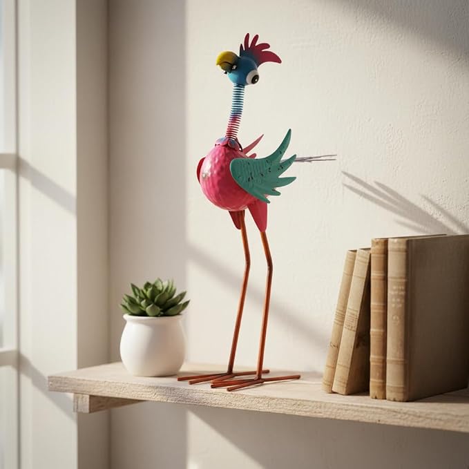 Metal Rooster Statue Outdoor Garden Decor,19" Wacky Rooster Decor Yard Statue Decorations Outdoor,Funny Chicken Sculpture for Patio, Lawn, Backyard (Pink)