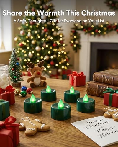 Homemory 12-Pack Green Remote Flameless Battery Tea Light Candles, 400+ Hrs - Image 6