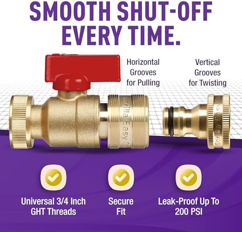 Garden Hose Quick Connect Fittings with Ball Valve. ¾ Inch GHT Solid Brass. - Image 3
