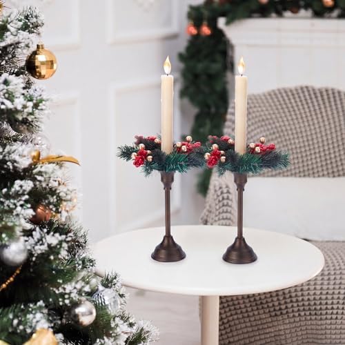 Daifunli 2 Pcs Christmas Gold Ball Red Berry Pine Needle Candle Ring Artificial Berry Bell Wreaths for Pillar 1.25 Inch Candle Holder for Winter Christmas Country Wedding Table Centerpiece Decor - Image 3