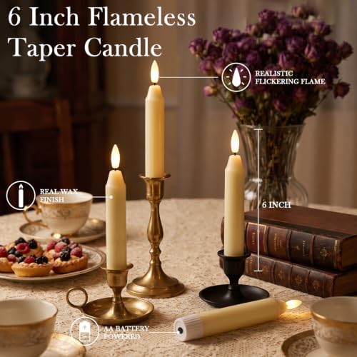 6Inch Flameless Taper Candles with Remote & 6 Batteries, Ivory - Image 2
