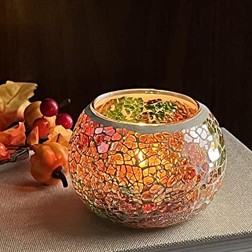 SHMILMH Mosaic Glass Candle Holder Set of 4, Votive Candle Holders Handmade Cracked Tealight Holders for Fall Christmas Diwali Home Decorations, Diwali Gift - Image 3