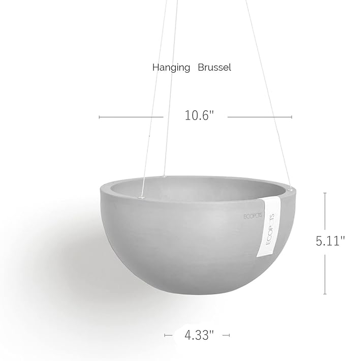 Ecopots Hanging Brussels Durable Modern Round Indoor/Outdoor Recycled-Based Composite Flower Pot Planter, Pure White, 10.5"
