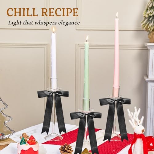 CHILL RECIPE Bow Candle Holder Glass Taper Candlestick Holders with Built-in Candle Drip Protectors Bows Decor for Table Centerpiece Wedding Party Halloween(Black) - Image 5