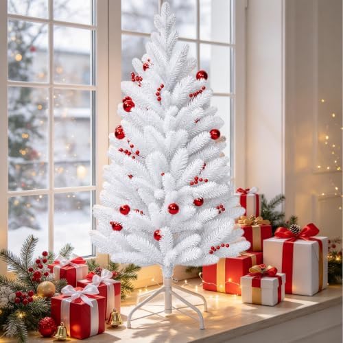 4ft White Artificial Christmas Tree, Small Pre-Lit Christmas Tree - Image 7