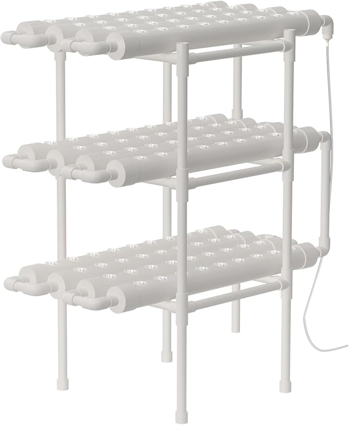 Hydroponics Growing System Kit,3 Levels 108 Sites/Hydroponic Planting Vegetables,Herbs Garden Tools,with Pump,Timer,Nest Basket,Growth Sponge,for Gardening(White)