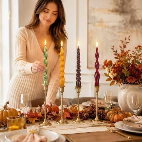 Nuanchu 4 Pcs Twisted Taper Candles,7.87 Inch,Pure,Fall Thanksgiving - Image 5