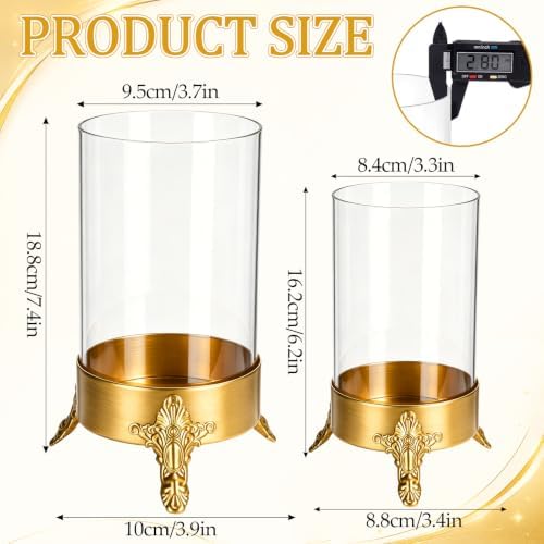 Set of 2 Hurricane Glass Candle Holders, Glass Dome & Metal Base - Image 3