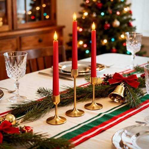 Homemory 12 Pcs Waxy Red Flameless Taper Candles with Remote, Led Flameless Candlesticks Classic Tall Candle, Flickering Battery Operated Taper Candles for Bedroom, Dining Room, 9.6 inches - Image 6