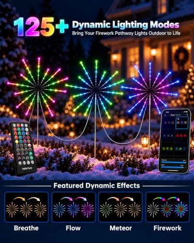 3 Pack Christmas Firework Pathway Lights,Chasing Starburst RGB Tree Lights - Image 2