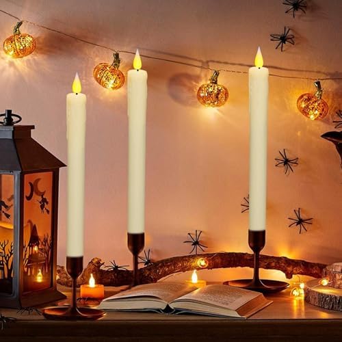 KSWING Upgraded Real Wax LED Flameless Taper Candles with Remote, 2 PCS Ivory Dripping Candlesticks Battery Operated 3D Flickering - 9.6" Long Realistic Fake Candle Sticks for Home/Wedding/Xmas Decor - Image 4