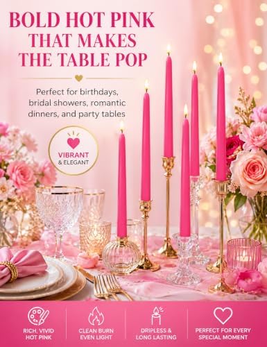 Hot Pink Elegant Taper Candles for Romantic Home Décor and Events - Image 2