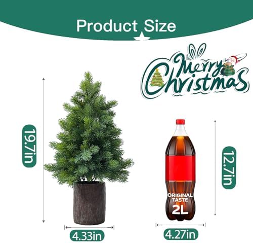 19.7" Table Top Artificial Christmas Tree with Wooden Style Pot - Image 2