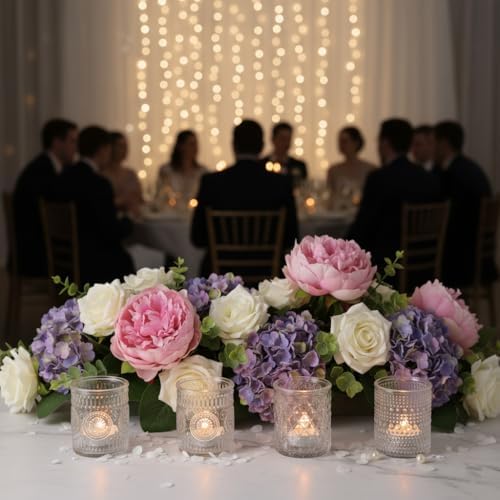 LETINE 16 Pcs Clear Glass Votive Candle Holders, Set of 4 Assorted Embossed Patterns, Tealight Candle Holders Bulk for Wedding Table Centerpieces, Thanksgiving & Party Decorations (2.1” D x 2.56” H) - Image 4