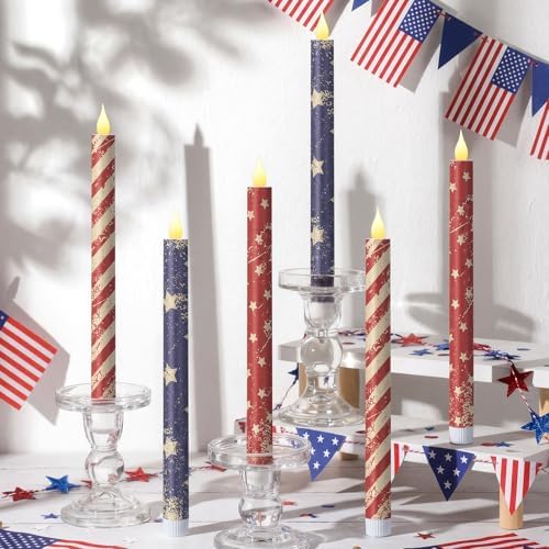 Honoson 6 Pcs 4th of July Patriotic Flameless Taper Candle 10.6" Distressed - Image 6
