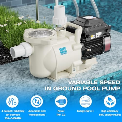 iLiving ILG8PP220-VS Variable Speed In-Ground and Above-Ground Swimming Pool Pump, 2.2HP