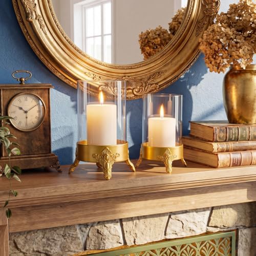 Set of 2 Hurricane Glass Candle Holders, Glass Dome & Metal Base - Image 4