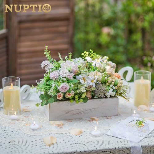 NUPTIO Wooden Box Centerpieces, Rectangle, 11.8" Long, Whitewashed, 2 Pcs - Image 2