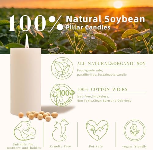 White Rustic Pillar Candles,Non-Toxic Soy Wax Candle, 2.8x6 Inch, 6 Pack - Image 6