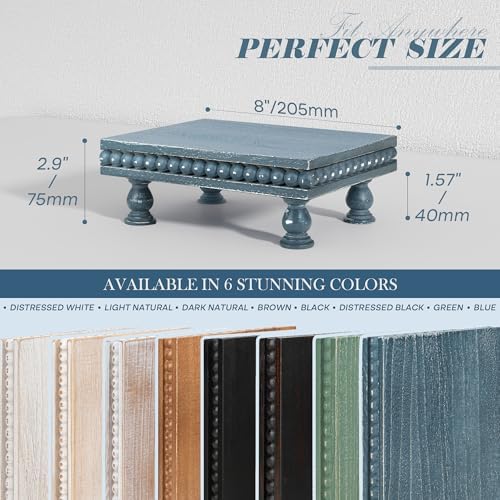 EOSAHR Wood Riser with Beaded: Pedestal Stand for Bathroom Decor, Blue - Image 2