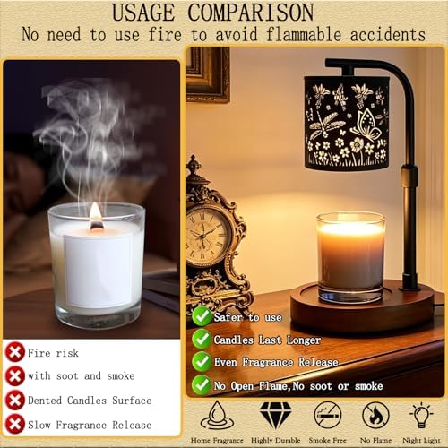 Candle Warmer Lamp,Candle Warmer,Candle lamp,Gifts for mom,Valentines Day Gifts,Candle Holders for Home Decor,Wooden Base，with 2 Bulbs(Black Butterfly Dragonfly)… - Image 3