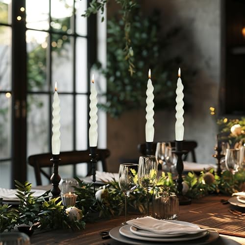 MAITREYA White Spiral Taper Candles - Conical Stick Candles, Handmade Twisted - Set of 4 for Decoration, Weddings, Party, Church - Unscented, Dripless, 7.5 inch - Image 3