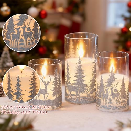 Christmas Deer LED Glass Flameless Candles Battery Operated Remote Timer - Image 2