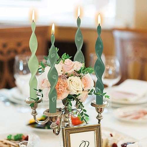 10 Inches Spiral Taper Candles Colorful Twisted Candle Dripless Long Candles, Handmade Candlesticks for Wedding Dinner Decor, Set of 4(Gradient Green) - Image 4