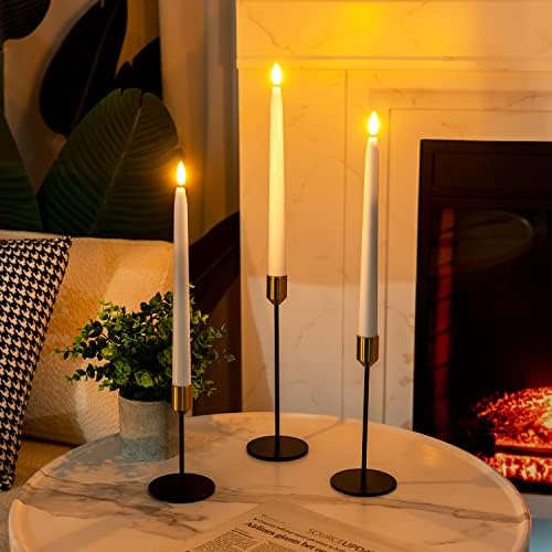 Homemory 11 inches Waxy Battery Operated Taper Candles with Remote Timer Dimmer, 6 Pcs Flameless Taper Candles with Flickering Flame, White Candlesticks Battery Powered for Ceremony Memorial Decor - Image 3