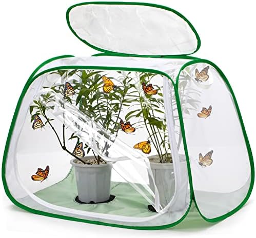 Outdoor Pop-up Large Insect and Butterfly Net Habitat，with Rainproof top Cover Increase Survival Rate, Windproof Trapezoidal Design，Collapsible Caterpillar Growing Mesh Cage Terrarium by XingYunEr