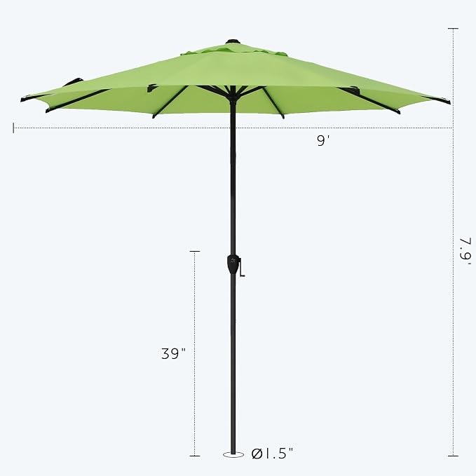Abba Patio 9FT Lyon Outdoor Patio Umbrella Outdoor Table Umbrella with Crank Market Umbrella 8 Sturdy Ribs UV Protection Waterproof and Push Button Tilt for Garden Deck Backyard Pool,Lime