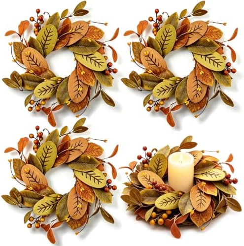 4 PCS Mini Fall Candle Ring Small Autumn Candle Holder Rings for Table by Unknown