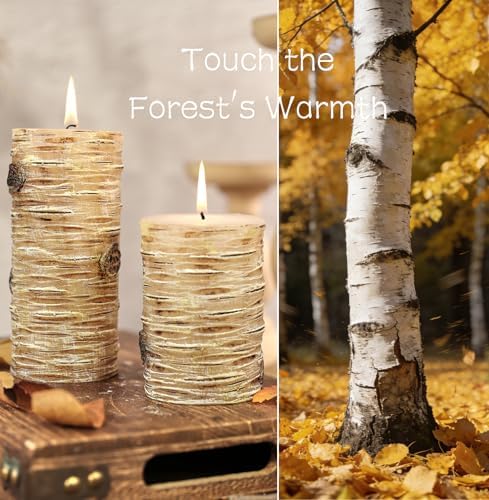 Birch Bark Pillar Candle Set of 3, Real Wax Fireplace Decor Candles - Image 2