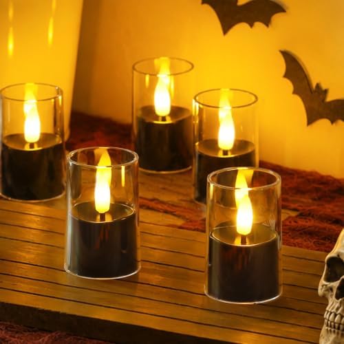 Flameless D: 1.7" H: 2.5" Small Tea Light LED Candles, Clear Acrylic Battery Operated Votive with Remote Control and Timer, Tealight Black Flickering Warm Light Pack of 8 Electric Halloween - Image 4